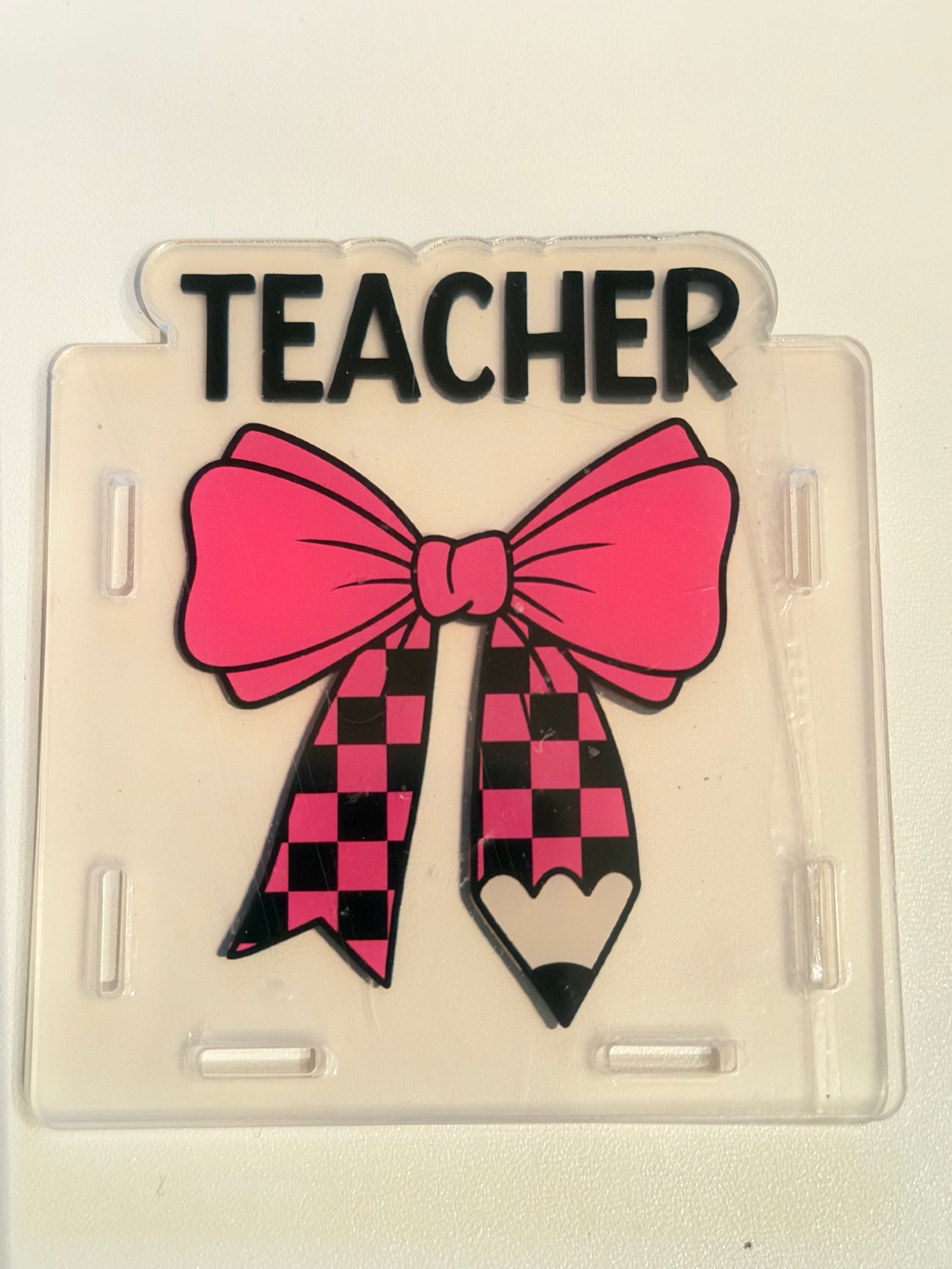 Acrylic Pen Holder-Checkered Teacher Bow