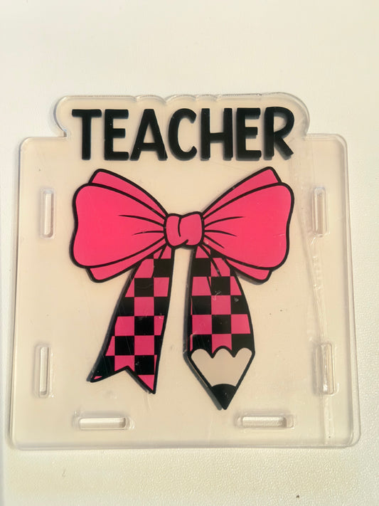 Acrylic Pen Holder-Checkered Teacher Bow